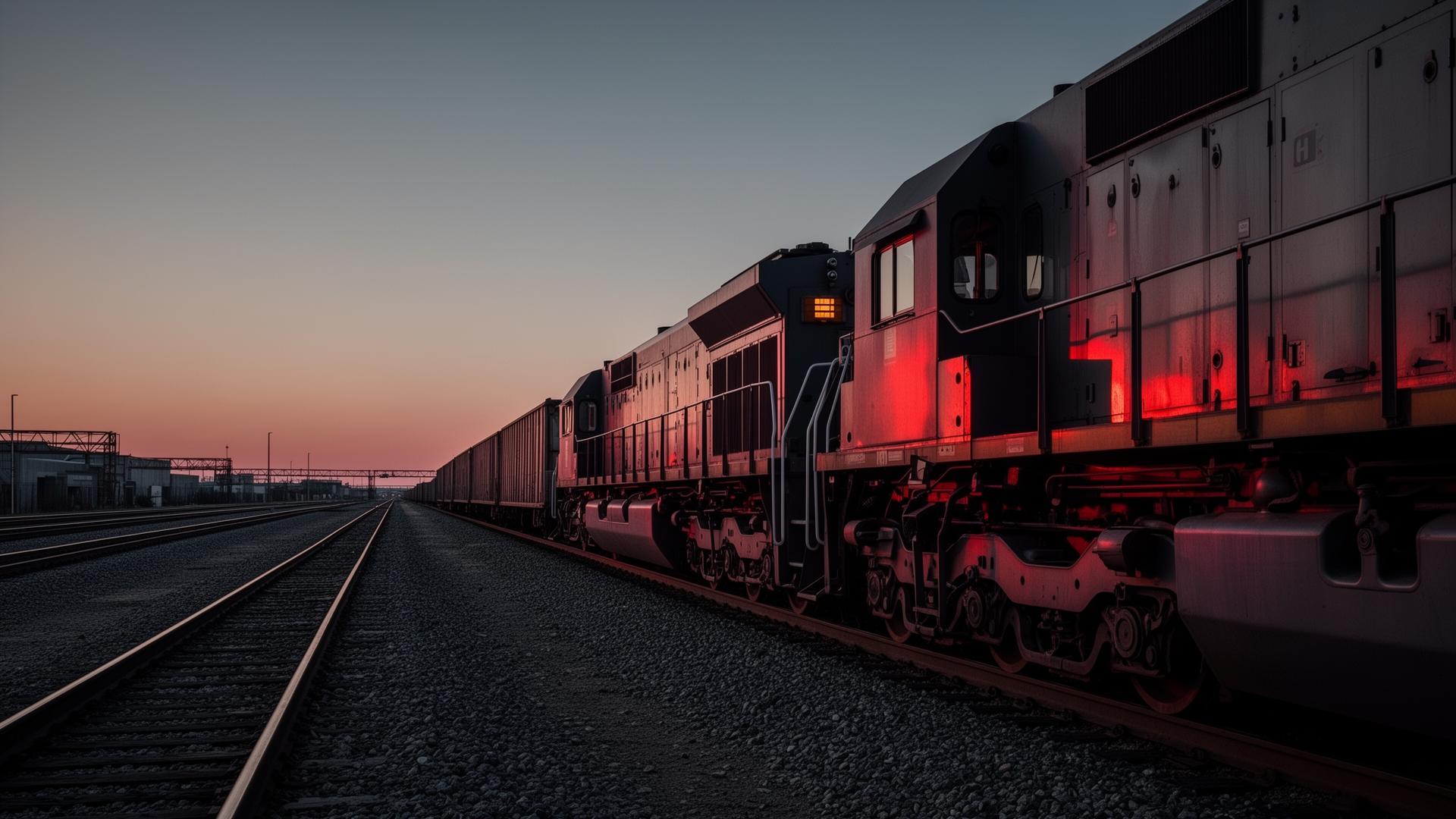 Industrial rail yard at dawn